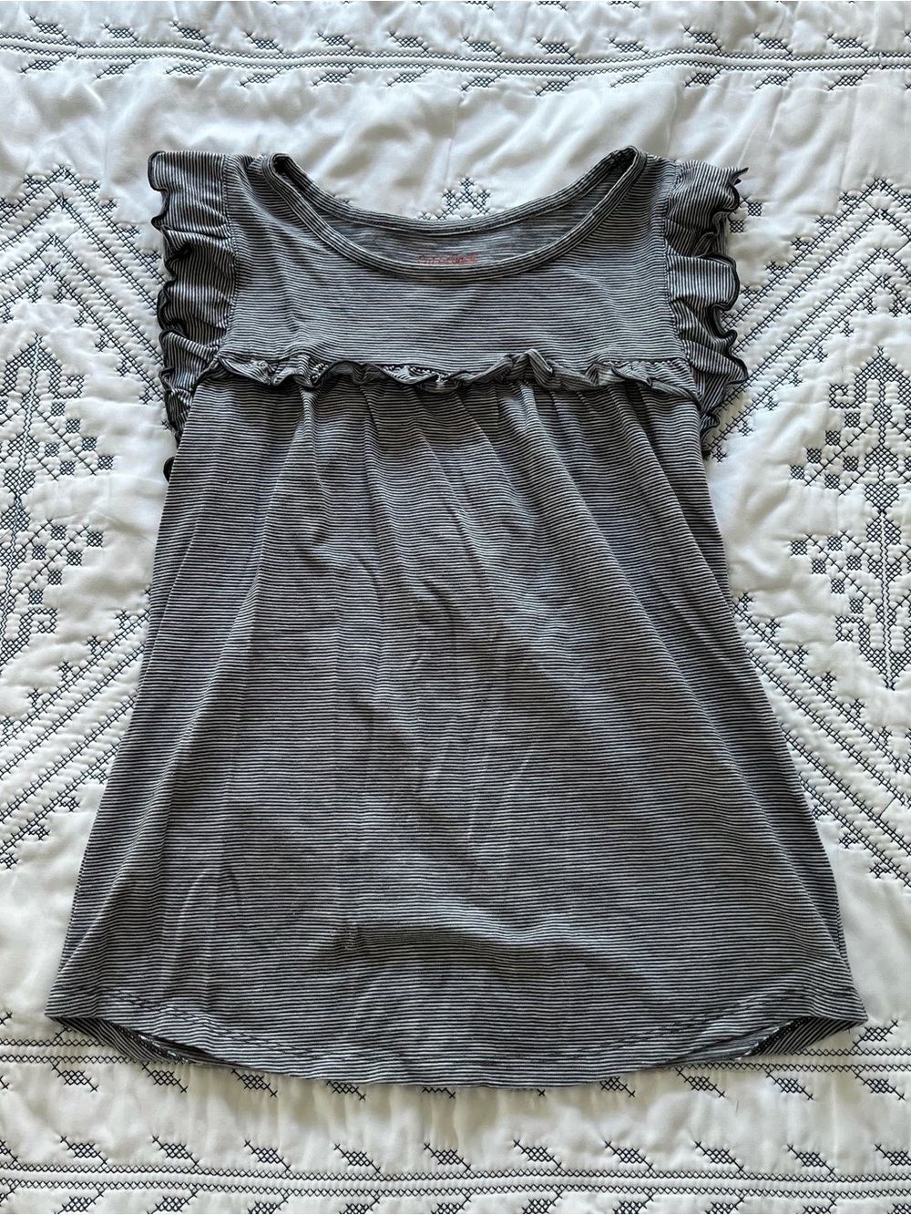 Black and White Striped Ruffled Sleeve Babydoll Top Girls 10/12